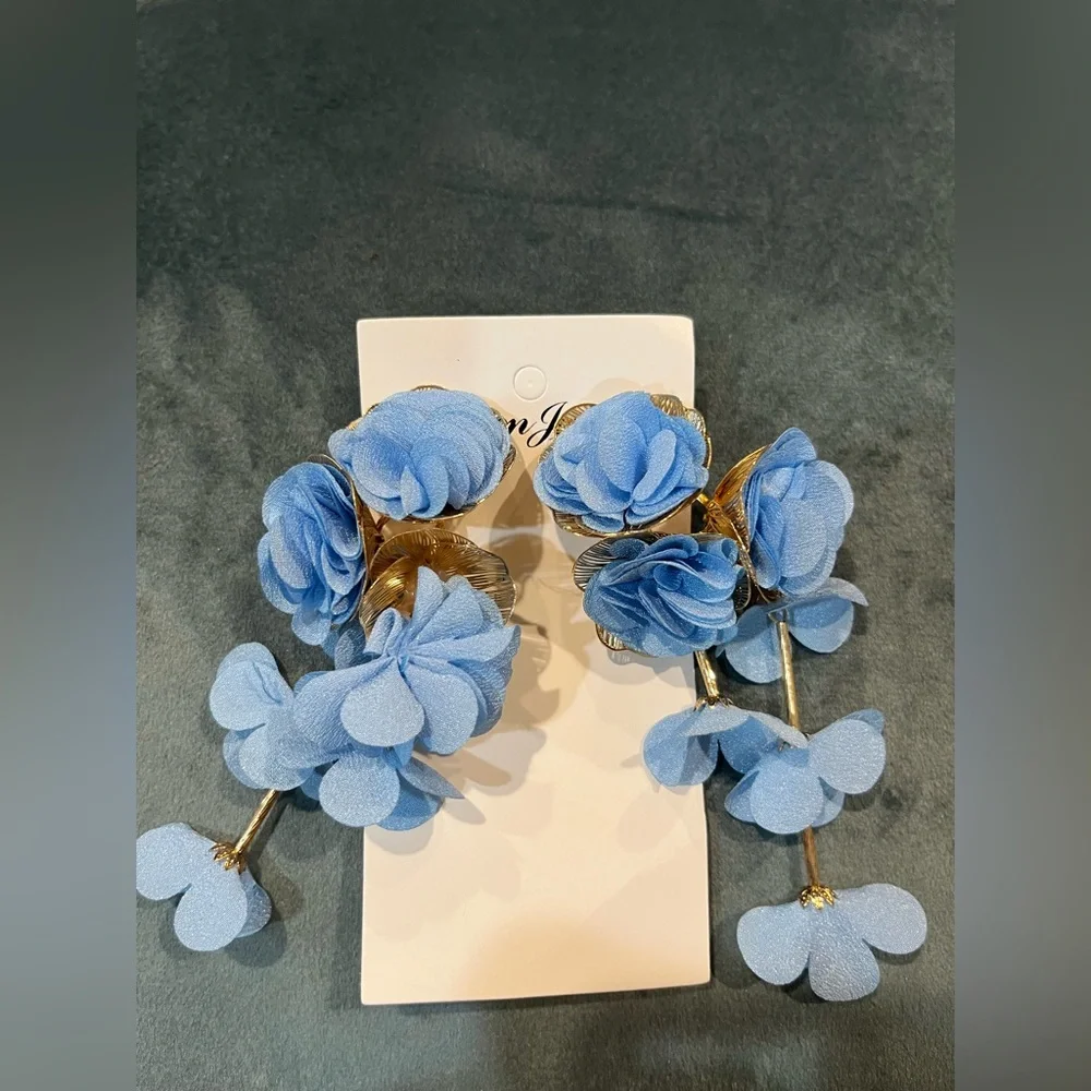 Blue Floral Statement Earrings - Picture 2 of 3